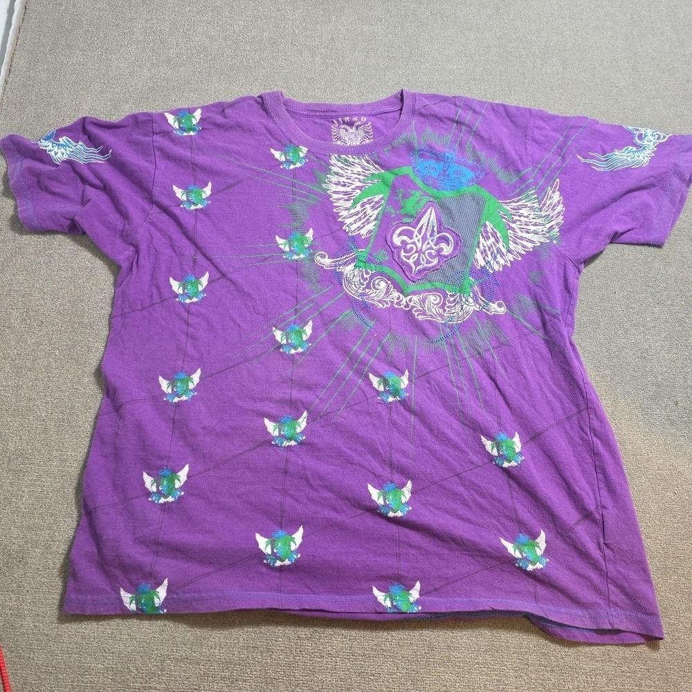 JINZU Mens XL Purple Mardi gras Green White Blue Stich Multiple Hits Vintage
